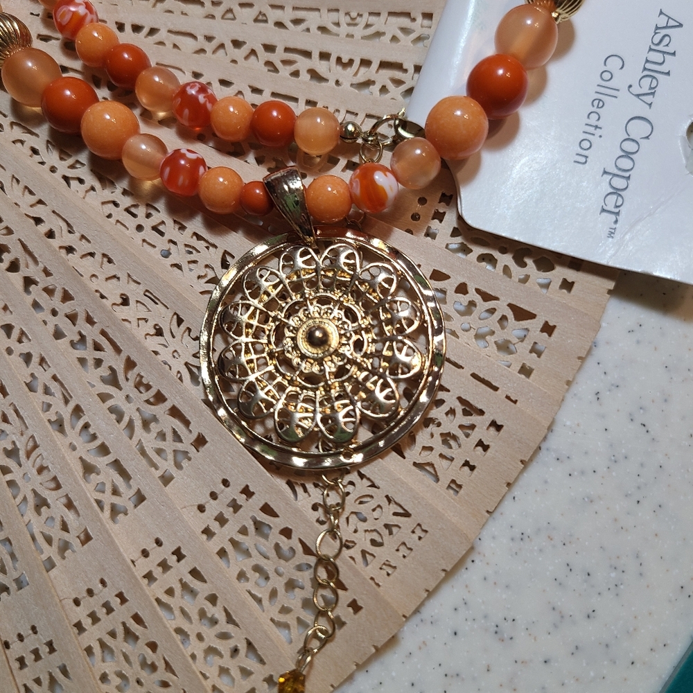 Ashley Cooper Vibrant Orange and Gold Necklace